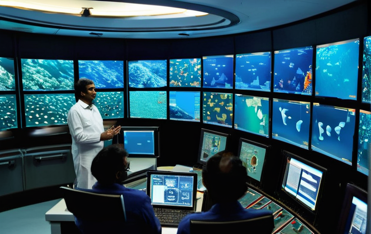 심해광물 자원 현황 - **Deep-Sea Riches for Modern Life:**
    "A majestic, wide-angle depiction of the deep ocean floor, ...