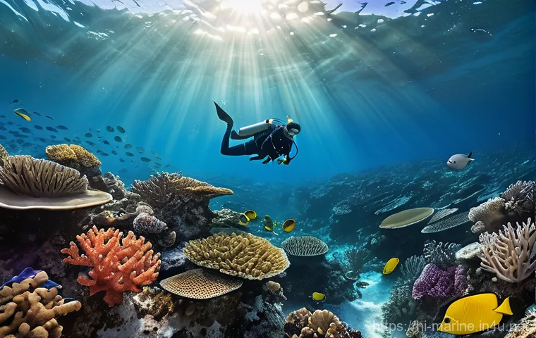 해양자원 개발을 위한 환경 정책 - **Prompt 1: Vibrant Coral Reef and Respectful Observer**
    "A breathtaking underwater scene featur...