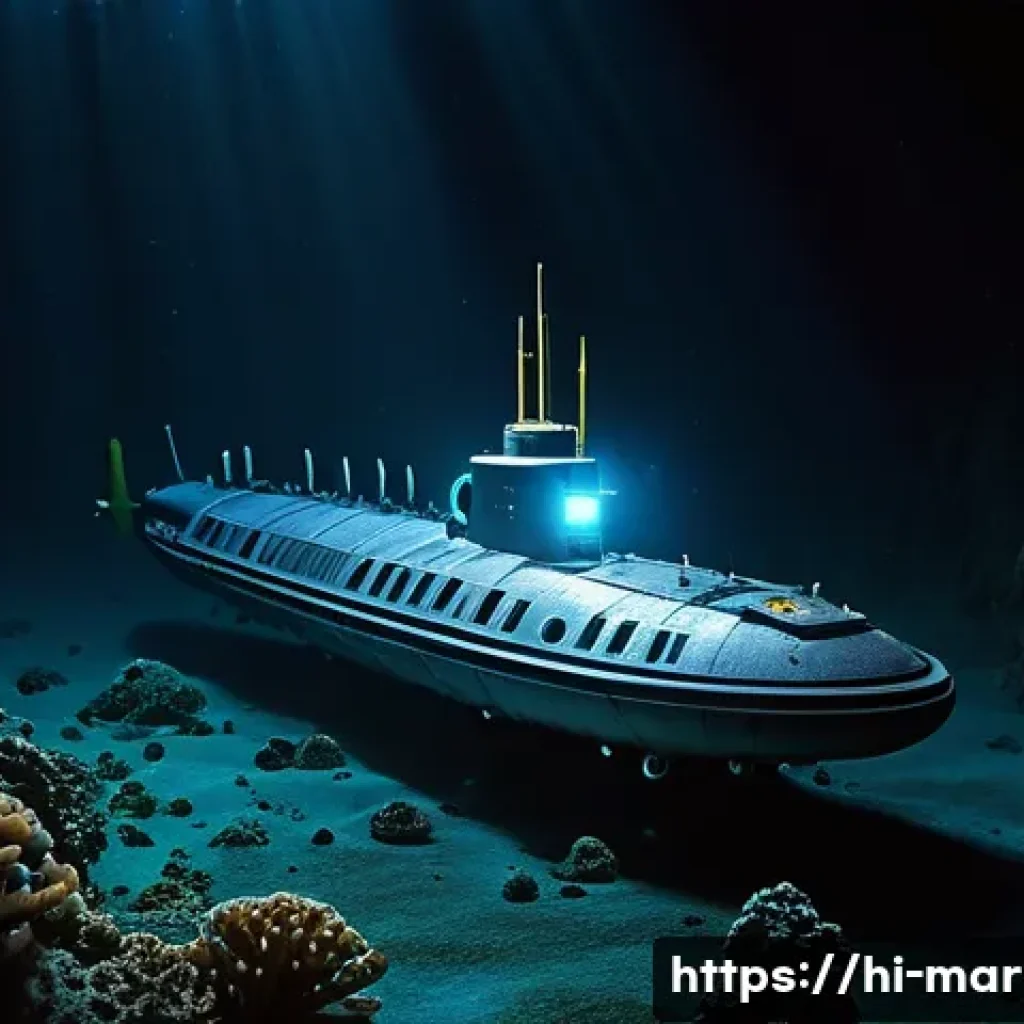 해양자원 개발의 최신 연구 동향 - **Prompt:** A highly detailed and cinematic shot of a sleek, advanced robotic submarine exploring a ...