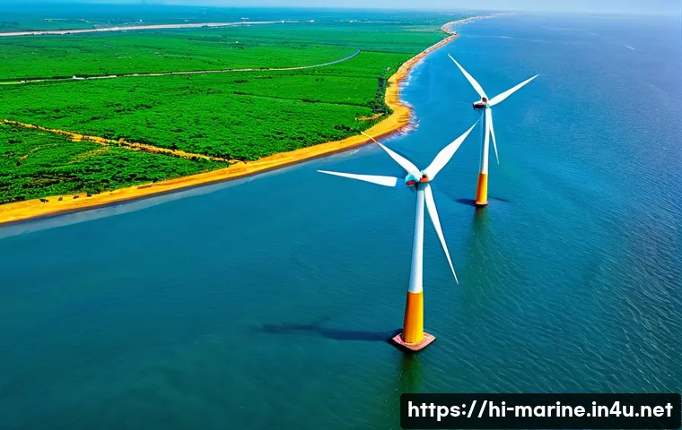 해양풍력 발전 수출 시장 - **Prompt:** "A vibrant, panoramic aerial view showcasing India's immense offshore wind energy potent...