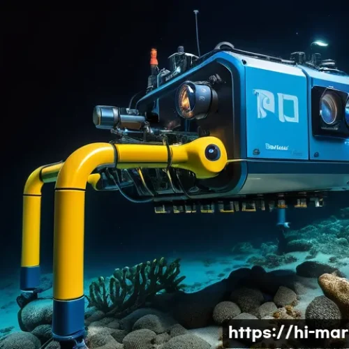 Home 17 심해 탐사 기법 - A highly detailed underwater scene showcasing a modern Remote Operated Vehicle (ROV) exploring the d...