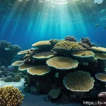 해양자원 개발 프로젝트 사례 - A futuristic underwater scene showing a network of AI-powered smart sensors attached to coral reefs ...