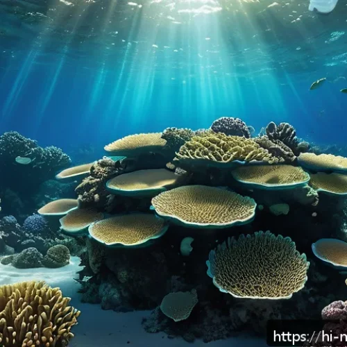 해양자원 개발 프로젝트 사례 - A futuristic underwater scene showing a network of AI-powered smart sensors attached to coral reefs ...