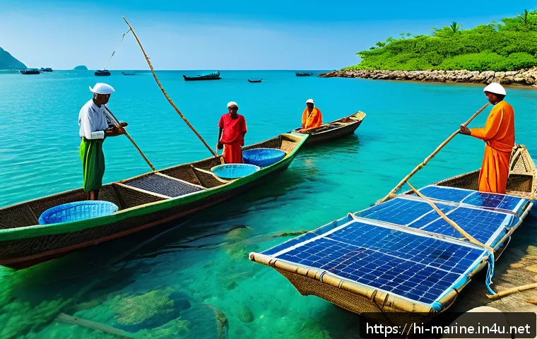해양자원 개발 투자 - A vibrant coastal scene showcasing sustainable marine resource management in India: local fishermen ...